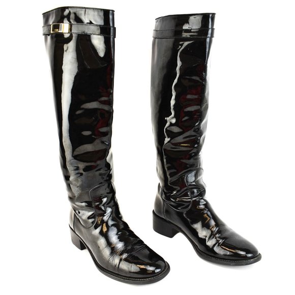 FENDI: Black, Patent Leather & Logo Tall Boots - Picture 1 of 11
